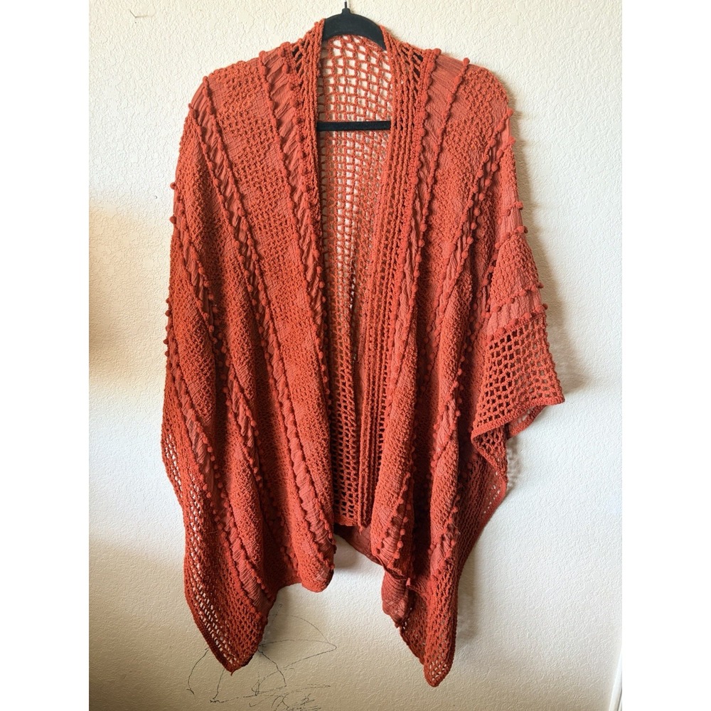 Riah Fashions Boho l Print Scarf Wrap Cover Up Orange Womens OS Crochet - Picture 7 of 7